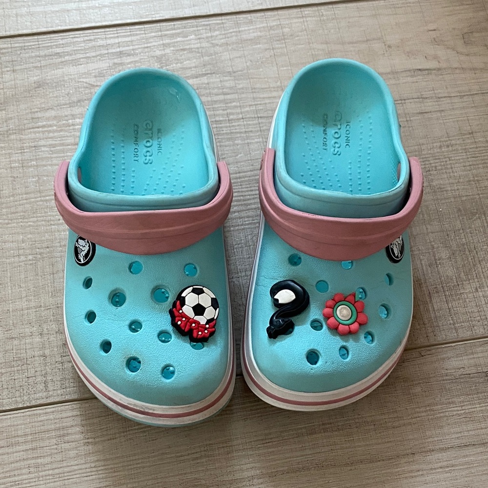 CROCS Kids' Aqua and Pink Clogs with Charms